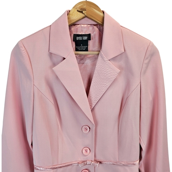 Vintage 90s Byer Too Bow 3 Button Blazer S Pastel Pink Coquette Y2K Soft Girl - Picture 6 of 12